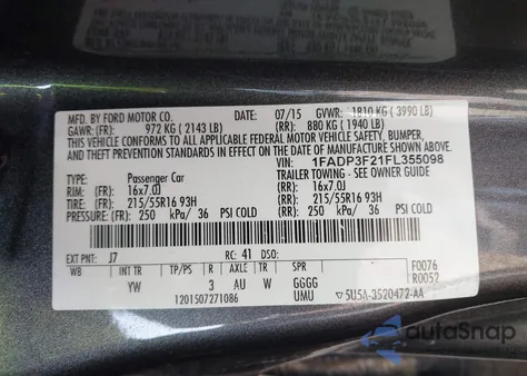 2015 Ford Focus Se z USA, uszkodzony, nr VIN 1FADP3F21FL355098